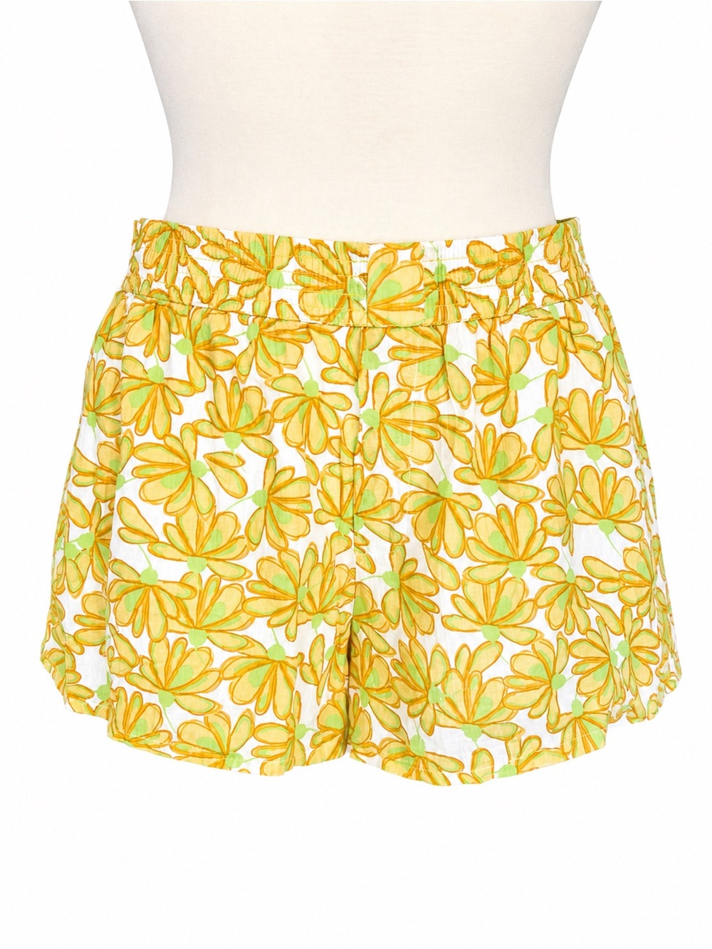 NWT Zara Daisy Floral Boho Shorts Yellow Green Pockets Size XL